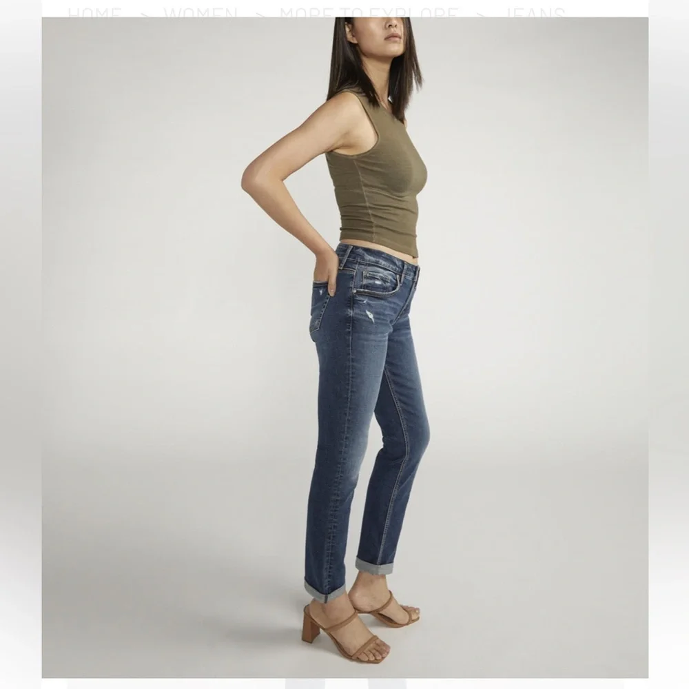 π NWT Silver Jeans Boyfriend Mid Rise Slim Leg Jeans, 14/29 - Picture 11 of 13
